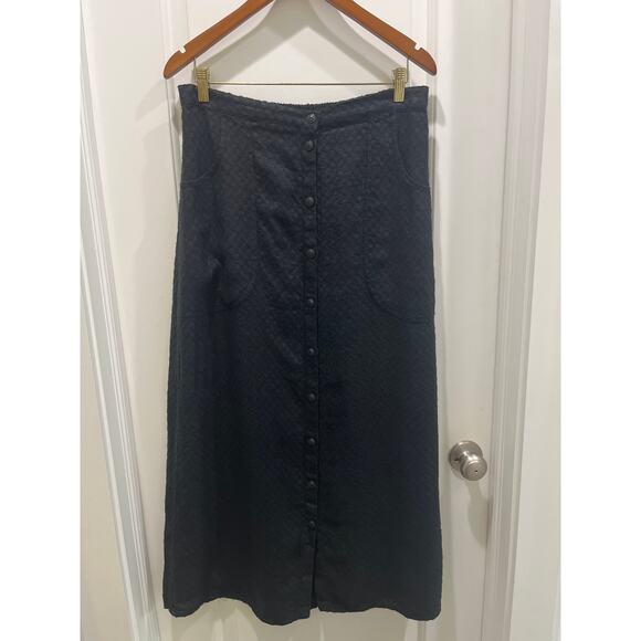 Flax 100% Linen Black Button Front Midi Skirt Sz M - Picture 1 of 5